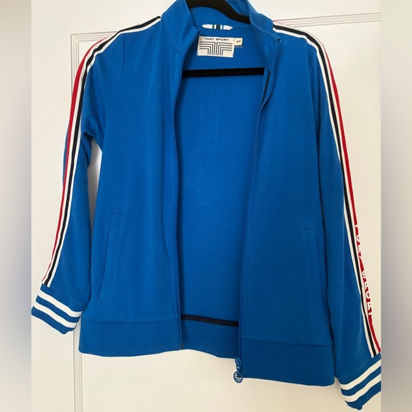 Worn twice Tory Sport Blue Track suit with Striped Sleeves - Picture 1 of 5
